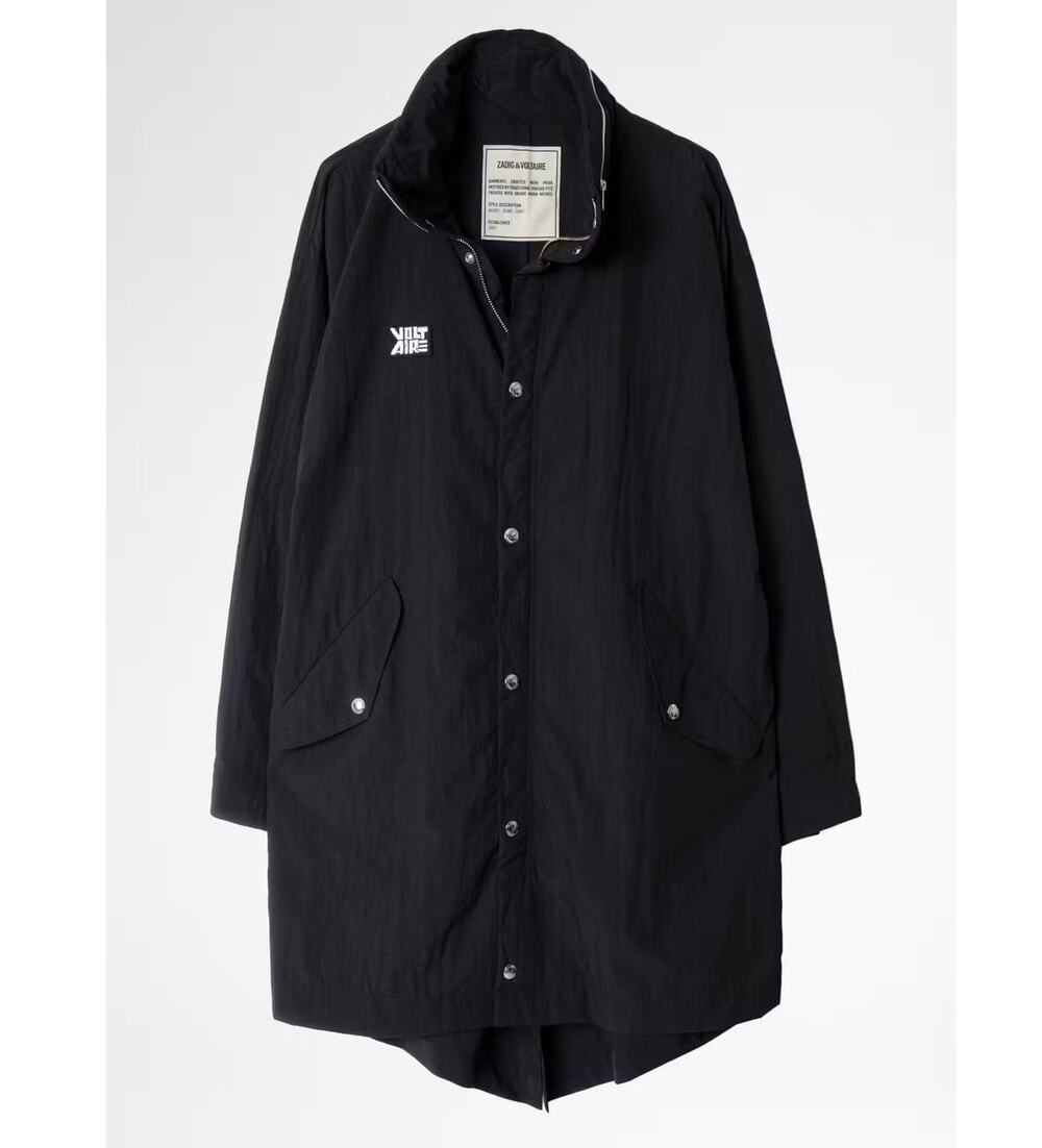 Zadig & Voltaire Black Long Kaze Nylon Parka Jacket